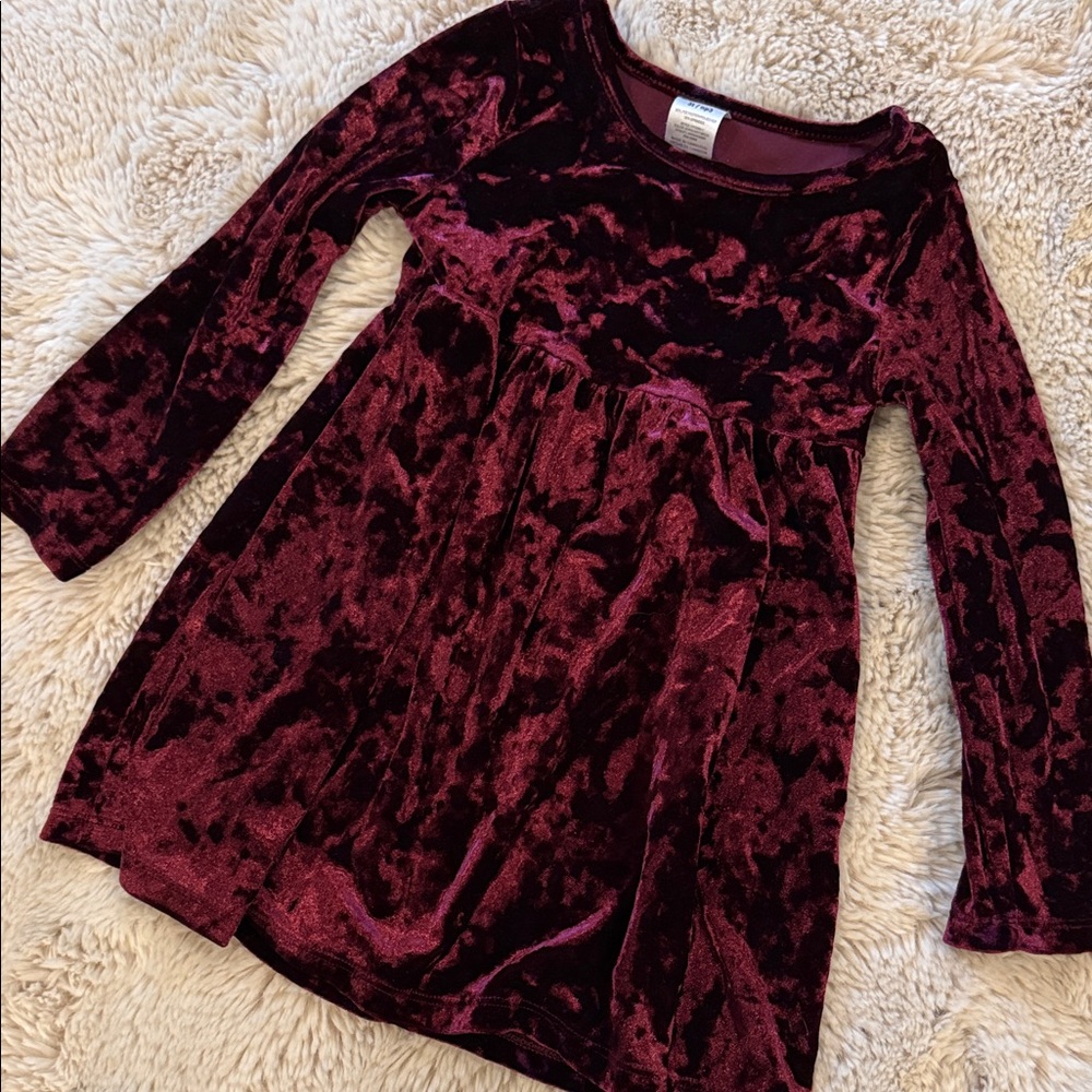 Velvet Long Sleeve Dress in Burgundy Girls 3t Soft